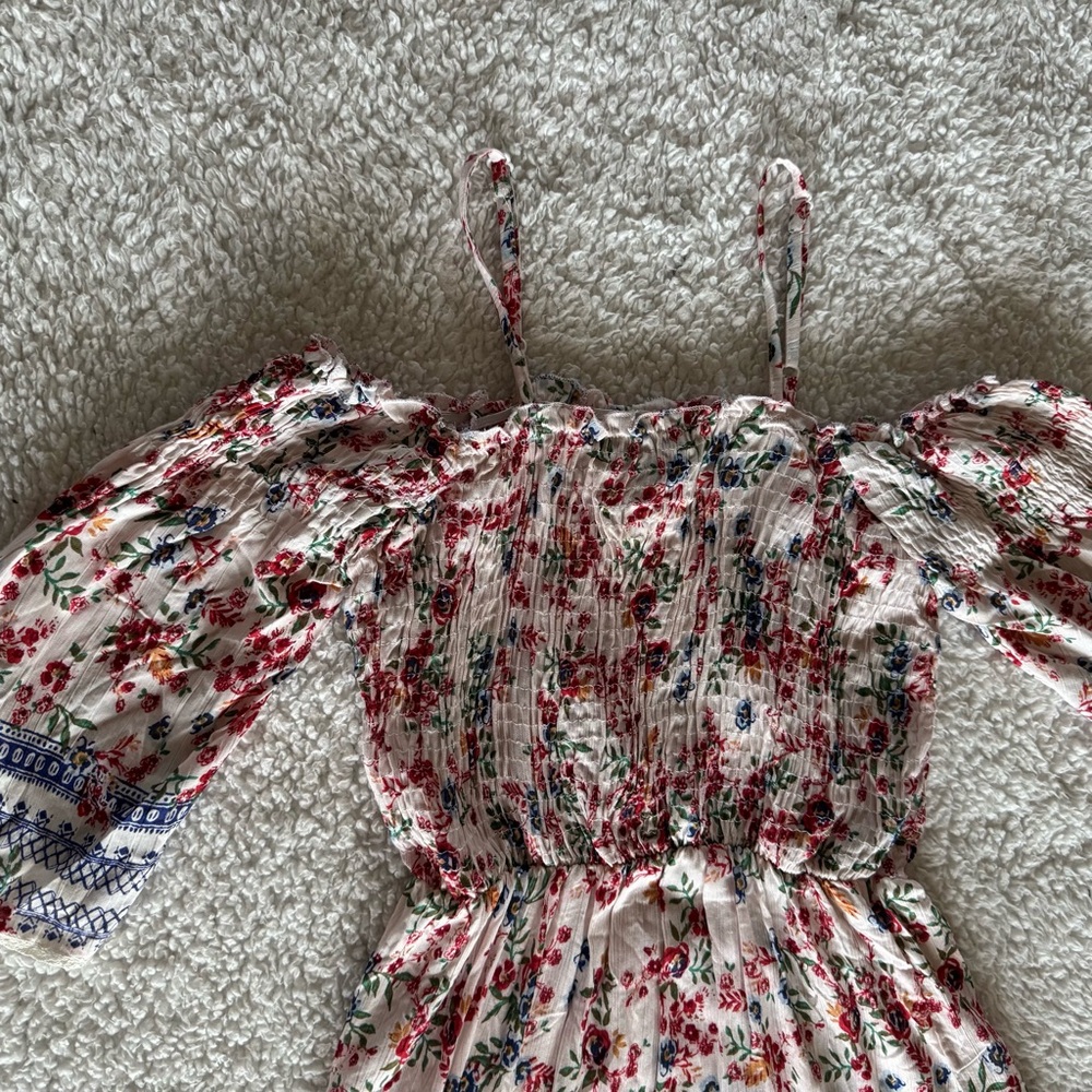 Angie Women's Smocked Bodice Cold Shoulder Dress Floral Small Adjustable Straps - Picture 6 of 9